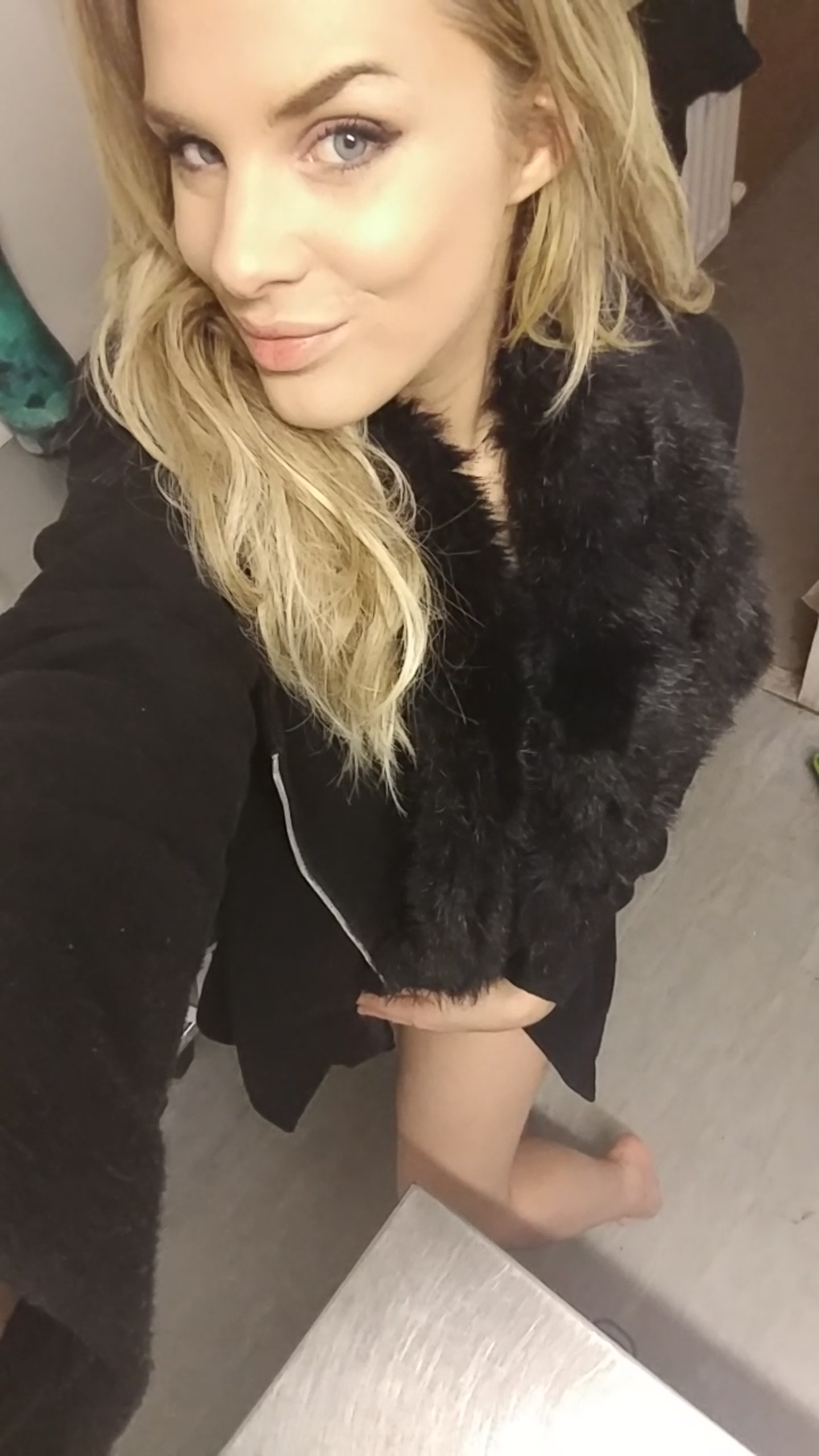 Nothing but my coat on- selfie set for my members 